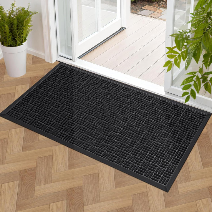 Front Door Mat, Heavy Duty Durable Welcome Mat for Outdoor Indoor, Dirt Trapper Waterproof Super Absorbent Door Mat for Entryway, Outside, Patio, Porch