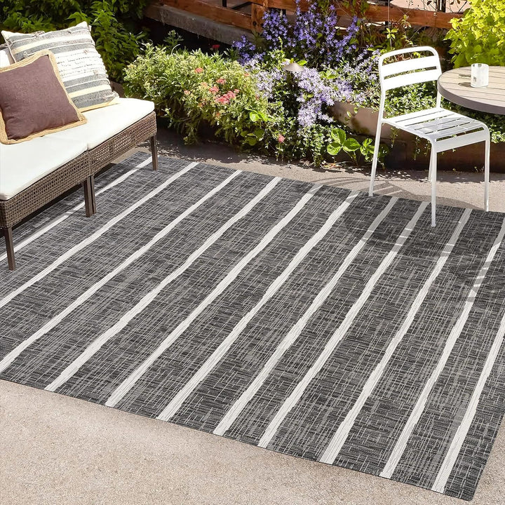 Colonia Berber Stripe Indoor Outdoor Area-Rug, Bohemian, Contemporary, Easy-Cleaning, Bedroom, Kitchen, Backyard, Patio, Non Shedding