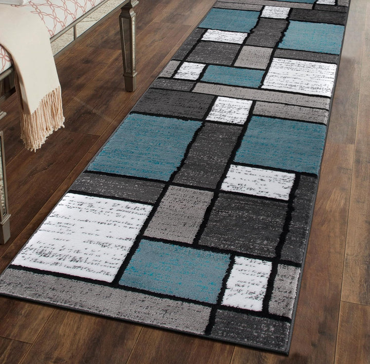 Contemporary Modern Boxes for Home Office, Living Room, Bedroom, Kitchen Non Shedding Area Rug