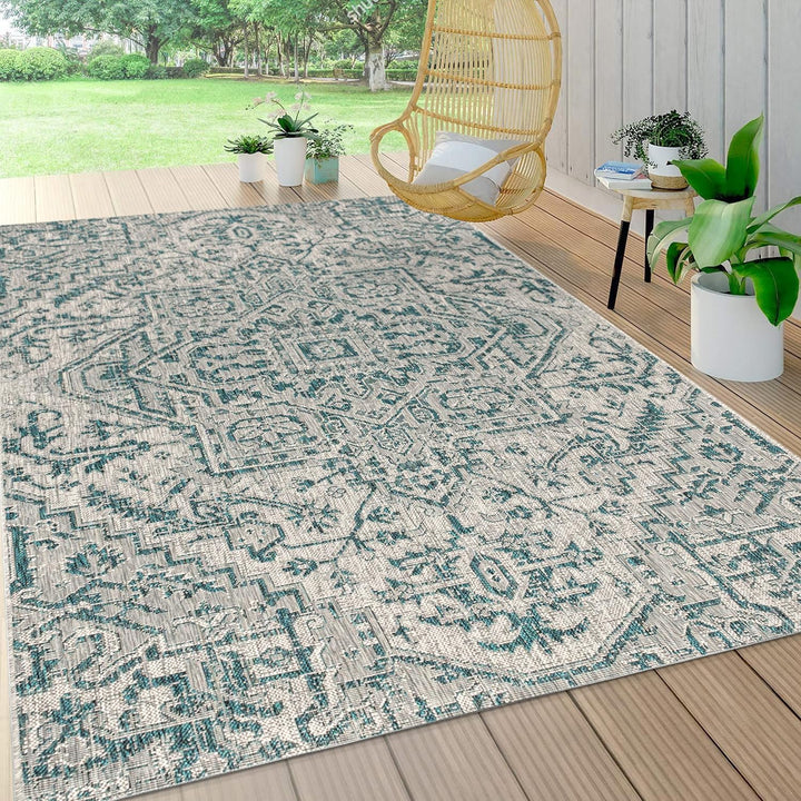 Estrella Bohemian Medallion Textured Weave Indoor/Outdoor Area-Rug, Coastal, Easy-Cleaning, HighTraffic, LivingRoom, Backyard, Non Shedding