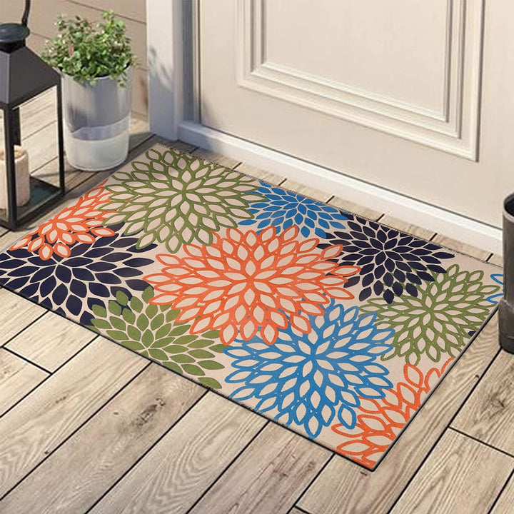 Indoor/Outdoor Rug, Reversible Washable Patio Rug, Low Pile Modern Abstract Floor Carpet Area Rug, Cotton Woven Entryway Rug for Living Room, Backyard, Bedroom