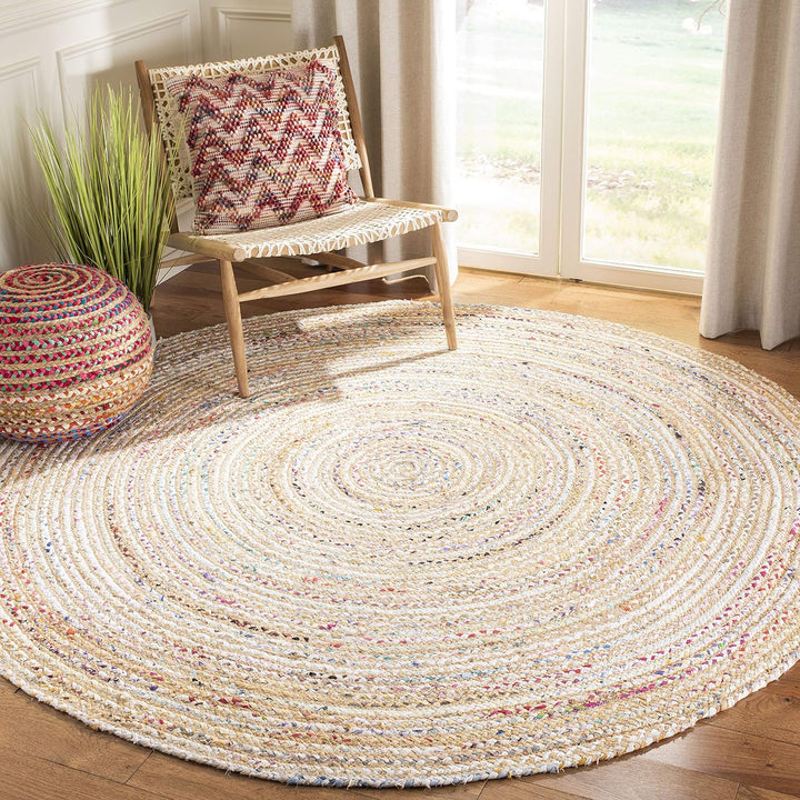 Cape Cod Collection Area Rug - 6' x 9', Red & Multi, Handmade Boho Braided Jute & Cotton, Ideal for High Traffic Areas in Living Room, Bedroom (CAP202A)