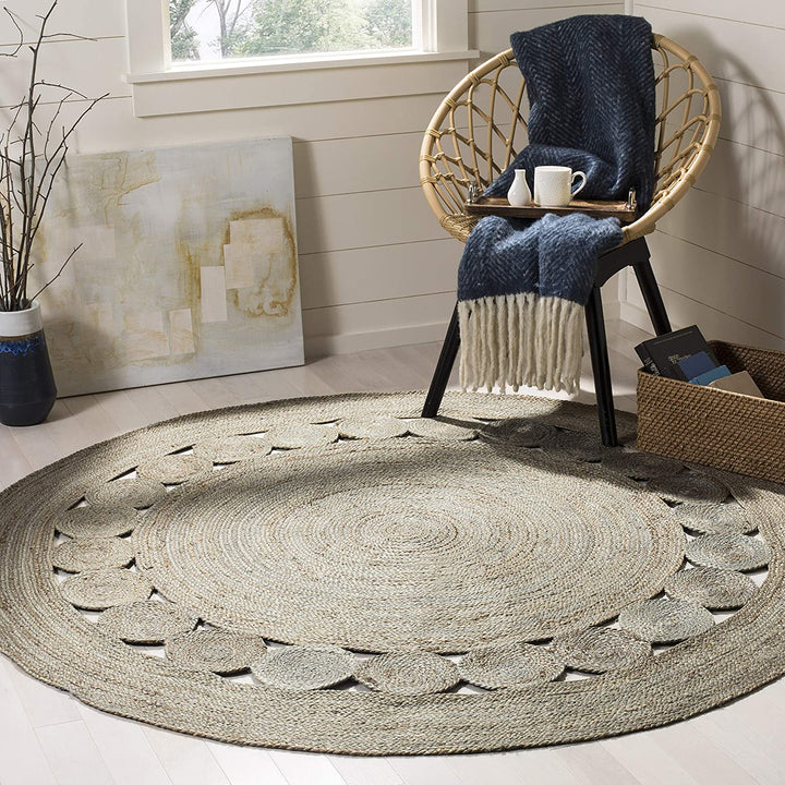 Natural Fiber Collection Area Rug - 6' Round, Natural, Handmade Boho Charm Farmhouse Jute, Ideal for High Traffic Areas in Living Room, Bedroom (NF364A)