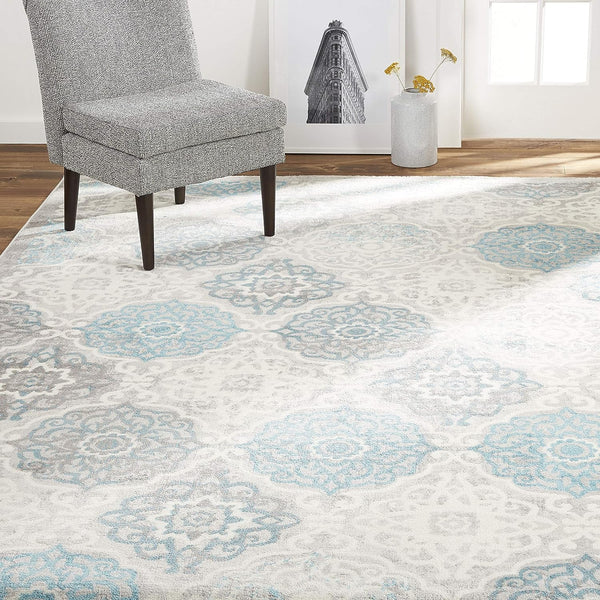 Boho Andorra Transitional Damask Area Rug, Grey/Blue, 7'9"x10'2"