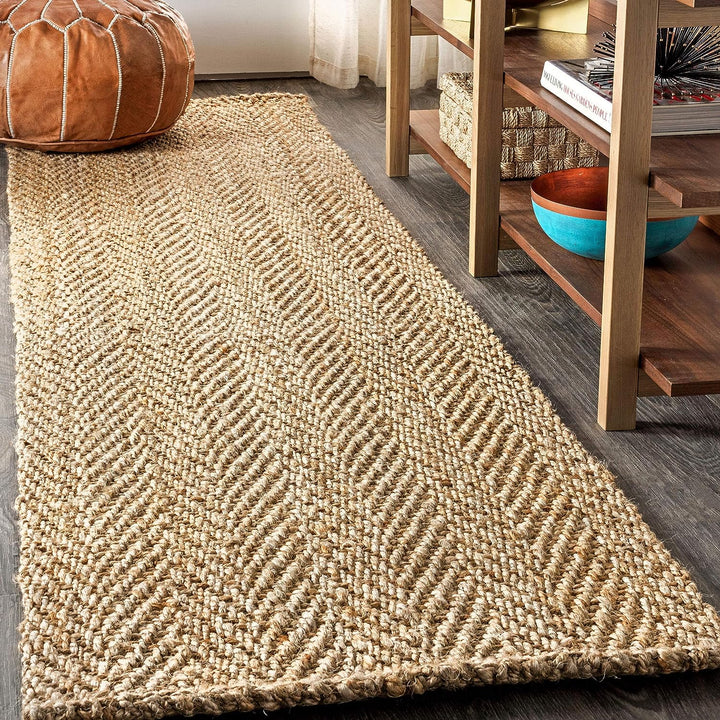 NFR101A-28 Espina Hand Woven Herringbone Chunky Jute Indoor Area -Rug Bohemian Farmhouse Easy -Cleaning Bedroom Kitchen Living Room Non Shedding, 2 X 8, Natural Color