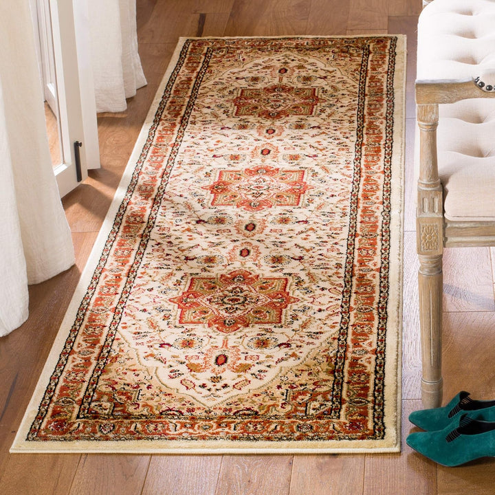 Lyndhurst Collection Area Rug - 9' x 12', Ivory & Red, Traditional Oriental Design, Non-Shedding & Easy Care, Ideal for High Traffic Areas in Living Room, Bedroom (LNH330A)