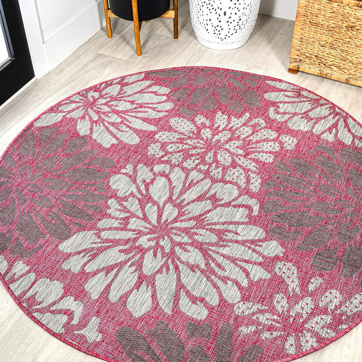 Zinnia Modern Floral Textured Weave Indoor Outdoor Area-Rug, Bohemian Coastal Easy-Cleaning, Bedroom, Kitchen, Backyard, Patio, Non Shedding