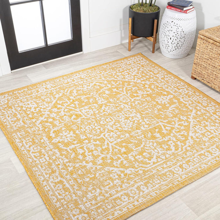 Malta Bohemian Medallion Textured Weave Indoor Outdoor Area Rug, Coastal, Traditional, Transitional Easy Cleaning, Bedroom, Kitchen, Backyard, Patio, Non Shedding