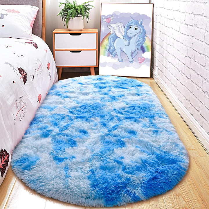 Oval Fluffy Ultra Soft Area Rugs for Bedroom Plush Shaggy Carpet for Kids Room Bedside Nursery Mats, 2.6 x 5.3ft, Grey