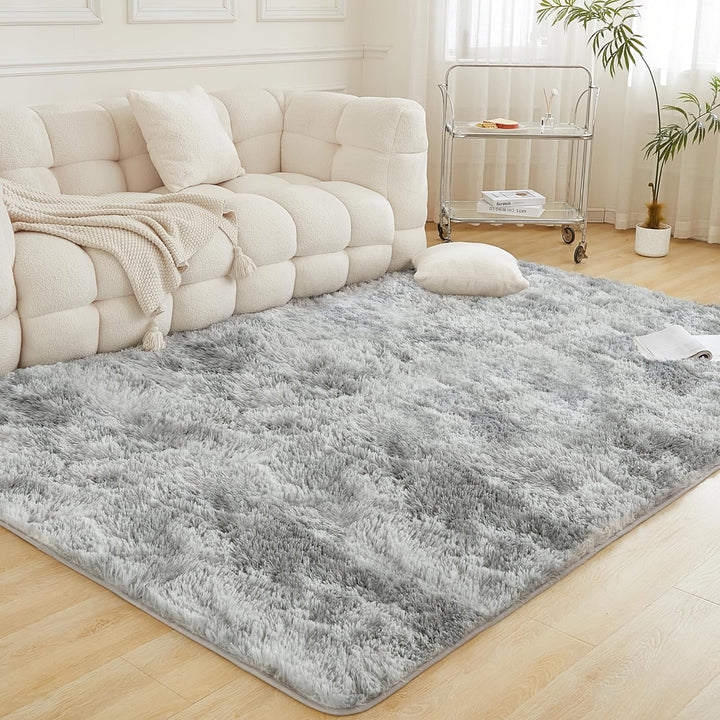 4x6 Shag Area Rug for Living Room Bedroom, Tie-Dyed Beige Fluffy Shaggy Fuzzy Nursery Kids Girls Boys Room Rug, Cream Soft Plush Furry Bedside Carpet, Non-Slip, Non-Shedding Indoor Floor Rug