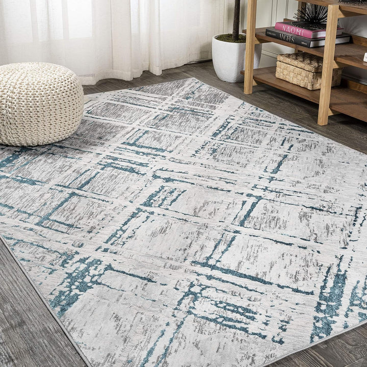 SOR201C-5 Slant Modern Abstract Indoor Area Rug, Transitional, Contemporary, Solid & Striped, Bedroom, Kitchen, Living Room, Easy-Cleaning, Non-Shedding, 5 X 8, Beige/Gray