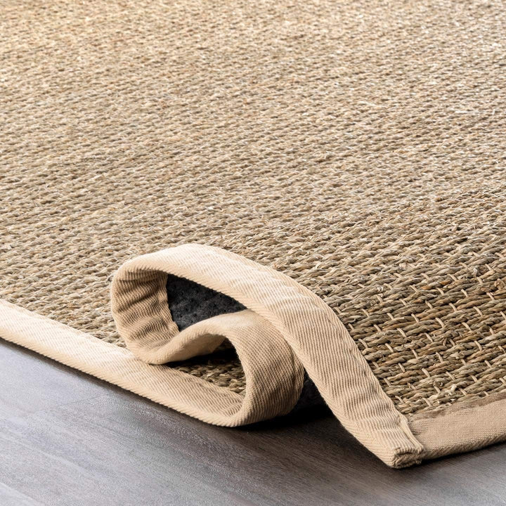 Elijah Seagrass Area Rug, Solid Farmhouse Style, Cotton Bordered, Basketweave, Natural Fiber, For Bedroom, Dining Room, Living Room, Hallway, Office, Kitchen, Entryway