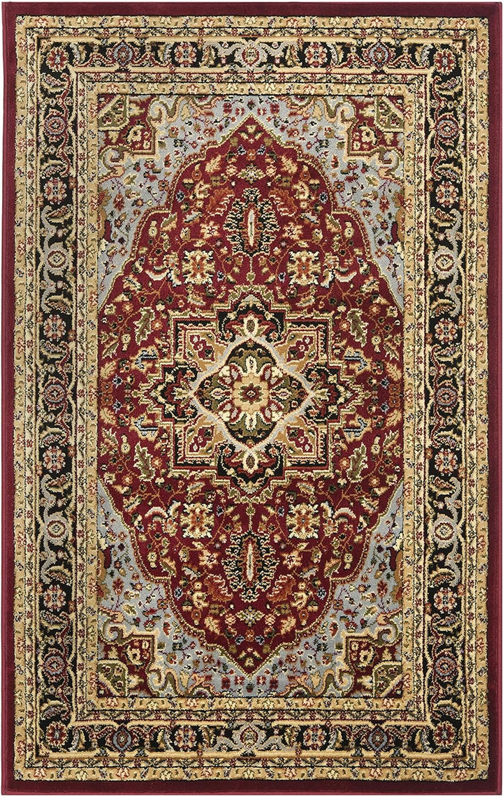 Lyndhurst Collection Area Rug - 9' x 12', Ivory & Red, Traditional Oriental Design, Non-Shedding & Easy Care, Ideal for High Traffic Areas in Living Room, Bedroom (LNH330A)