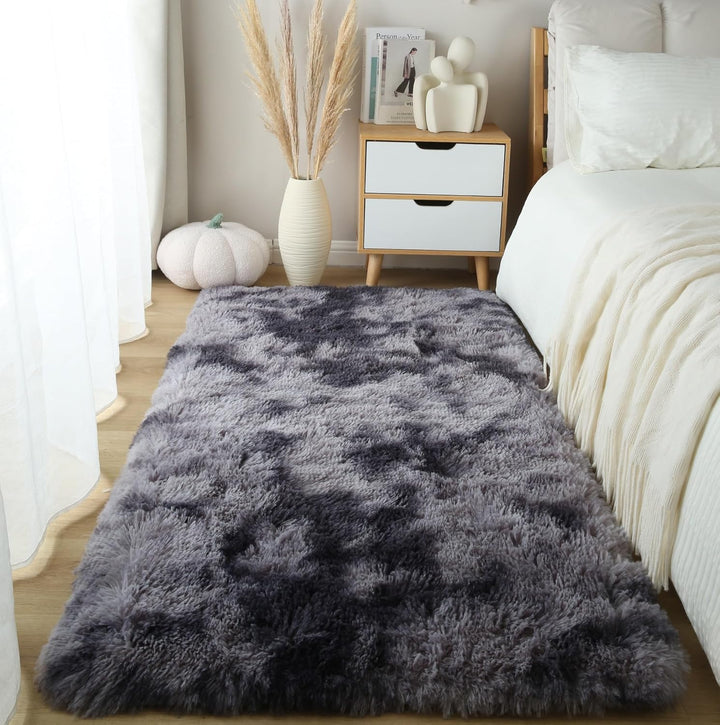 6x9 Area Rugs for Living Room, Machine Washable Shag Soft Shaggy Fluffy Rug, Non-Slip Indoor Floor Carpet for Bedroom, Kids Baby Boys Teen Dorm Home Decor Aesthetic, Silver&Grey