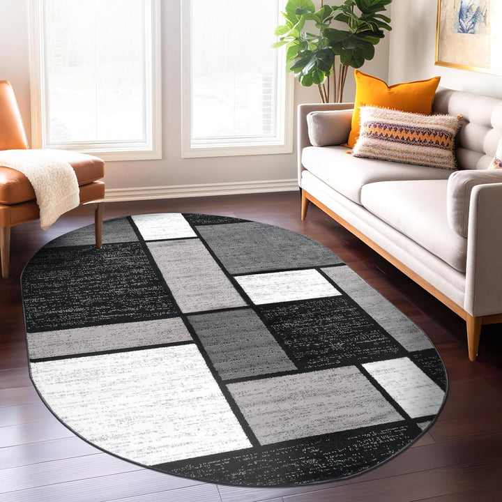 Contemporary Modern Boxes for Home Office, Living Room, Bedroom, Kitchen Non Shedding Area Rug