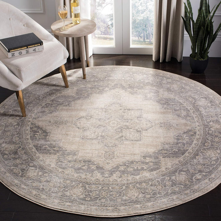 Brentwood Collection Area Rug Rectangle - 8' x 10', Cream & Grey, Medallion Distressed Design, Non-Shedding & Easy Care, Ideal for High Traffic Areas in Living Room, Bedroom (BNT865B)