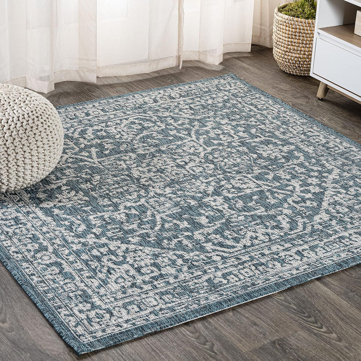 Malta Bohemian Medallion Textured Weave Indoor Outdoor Area Rug, Coastal, Traditional, Transitional Easy Cleaning, Bedroom, Kitchen, Backyard, Patio, Non Shedding