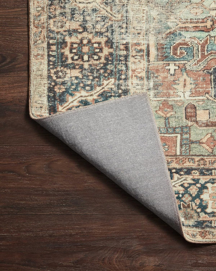 Margot Collection MAT-02 Terracotta / Lagoon 5'-0" x 7'-6", .38" Thick, Area Rug, feat.CloudPile, Soft, Durable, Printed, Medallion, Low Pile, Non-Shedding, Easy Clean, Living Room Rug