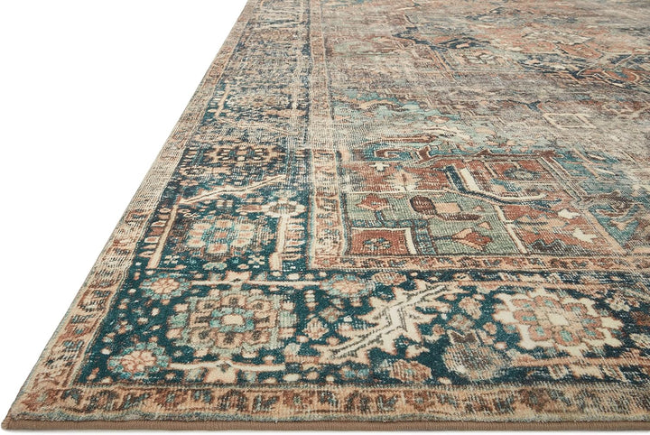 Margot Collection MAT-02 Terracotta / Lagoon 5'-0" x 7'-6", .38" Thick, Area Rug, feat.CloudPile, Soft, Durable, Printed, Medallion, Low Pile, Non-Shedding, Easy Clean, Living Room Rug