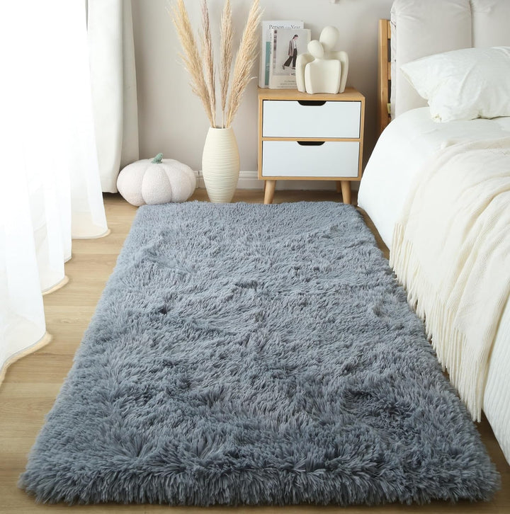 6x9 Area Rugs for Living Room, Machine Washable Shag Soft Shaggy Fluffy Rug, Non-Slip Indoor Floor Carpet for Bedroom, Kids Baby Boys Teen Dorm Home Decor Aesthetic, Silver&Grey