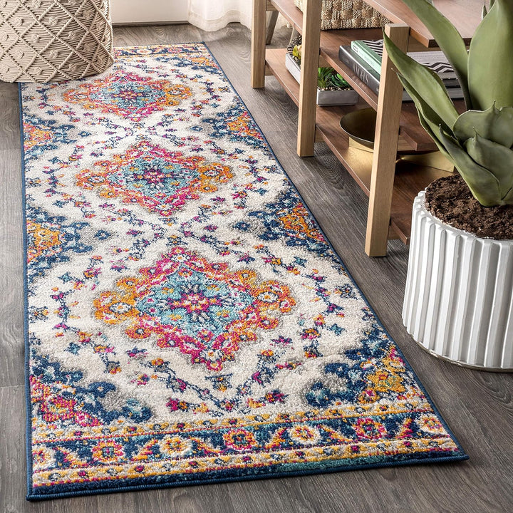 Bohemian Flair Boho Vintage Medallion Indoor Area-Rug Floral Easy-Cleaning High Traffic Bedroom Kitchen Living Room Non Shedding