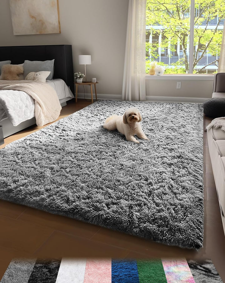 Machine Washable 6x9 Rugs for Living Room,Grey Fluffy Carpet Large Fuzzy Plush Shag Comfy Soft, Non-Slip Indoor Floor Carpet,for Kids Boys Girls, Room,Bedroom,Playroom, Home Decor Aesthetic