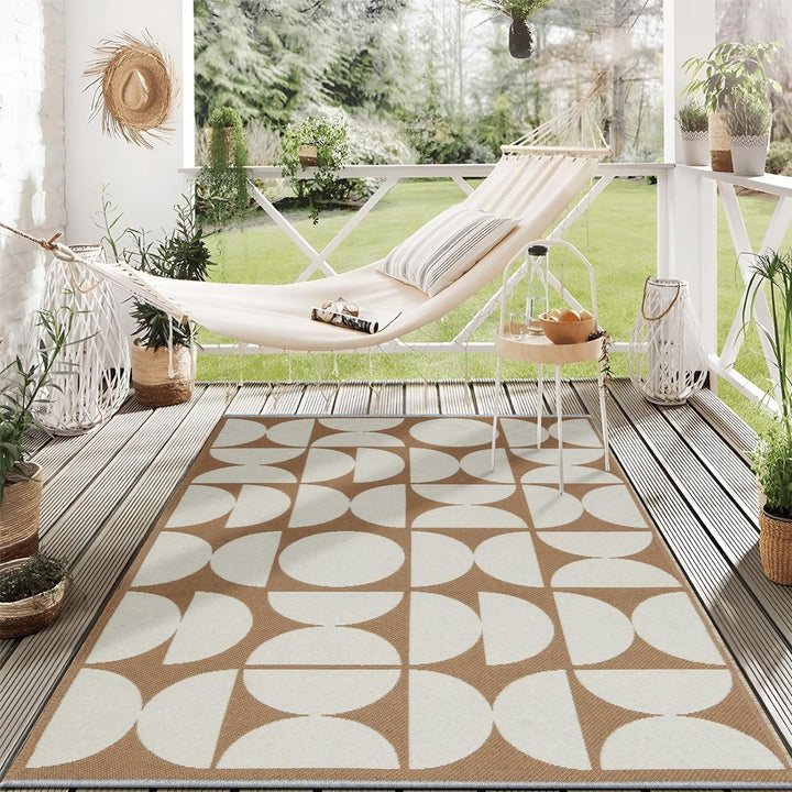 Indoor/Outdoor Rug, Reversible Washable Patio Rug, Low Pile Modern Abstract Floor Carpet Area Rug, Cotton Woven Entryway Rug for Living Room, Backyard, Bedroom