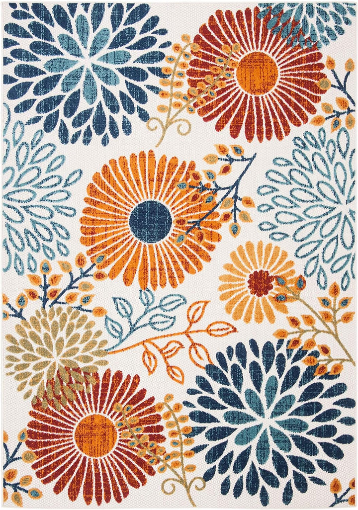 Cabana Collection Area Rug - 5'3" x 7'6", Creme & Red, Floral Design, Non-Shedding & Easy Care, Indoor/Outdoor & Washable-Ideal for Patio, Backyard, Mudroom (CBN832A)