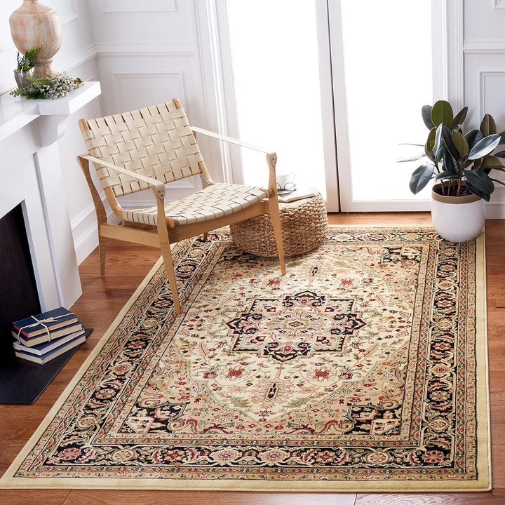 Lyndhurst Collection Area Rug - 9' x 12', Ivory & Red, Traditional Oriental Design, Non-Shedding & Easy Care, Ideal for High Traffic Areas in Living Room, Bedroom (LNH330A)