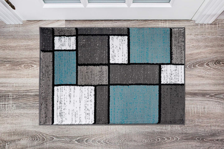 Contemporary Modern Boxes for Home Office, Living Room, Bedroom, Kitchen Non Shedding Area Rug