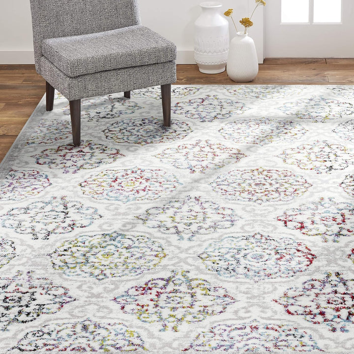 Boho Andorra Transitional Damask Area Rug, Grey/Blue, 7'9"x10'2"