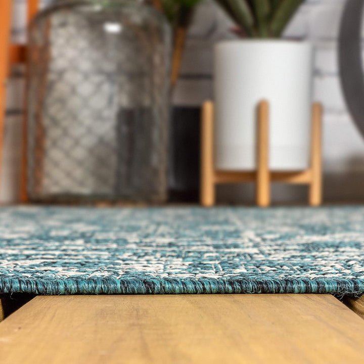 Malta Bohemian Medallion Textured Weave Indoor Outdoor Area Rug, Coastal, Traditional, Transitional Easy Cleaning, Bedroom, Kitchen, Backyard, Patio, Non Shedding