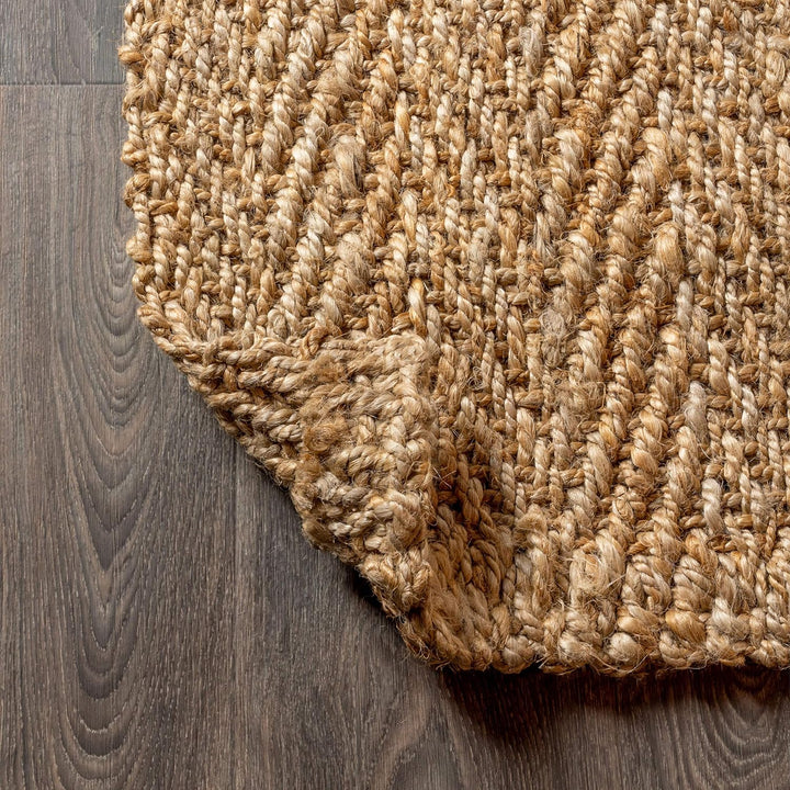 NFR101A-28 Espina Hand Woven Herringbone Chunky Jute Indoor Area -Rug Bohemian Farmhouse Easy -Cleaning Bedroom Kitchen Living Room Non Shedding, 2 X 8, Natural Color