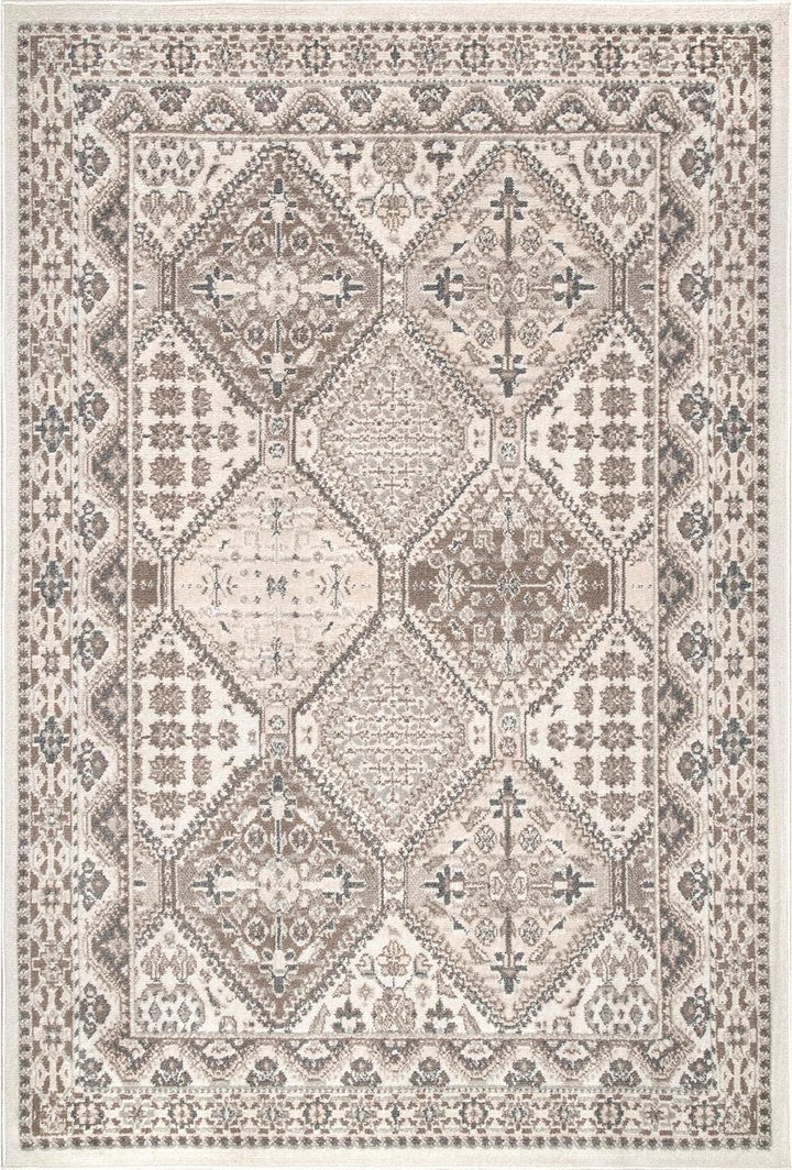 5x8 Becca Traditional Tiled Area Rug, Beige, Faded Transitional Design, Stain Resistant, For Bedroom, Dining Room, Living Room, Hallway, Office, Kitchen, Entryway