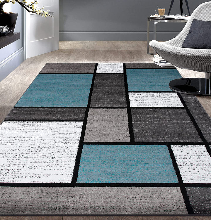 Contemporary Modern Boxes for Home Office, Living Room, Bedroom, Kitchen Non Shedding Area Rug