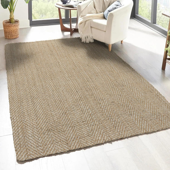 NFR101A-28 Espina Hand Woven Herringbone Chunky Jute Indoor Area -Rug Bohemian Farmhouse Easy -Cleaning Bedroom Kitchen Living Room Non Shedding, 2 X 8, Natural Color