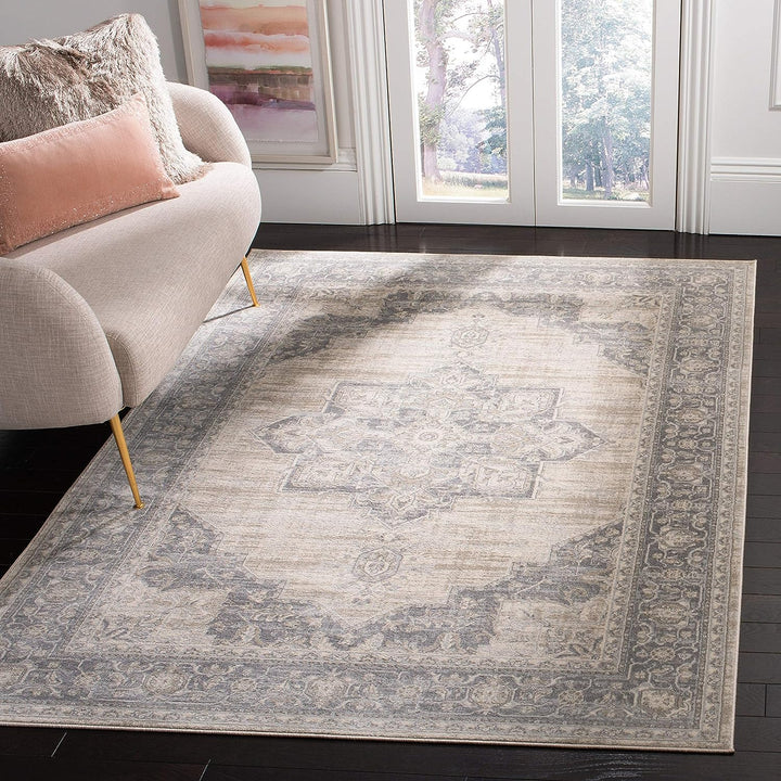 Brentwood Collection Area Rug Rectangle - 8' x 10', Cream & Grey, Medallion Distressed Design, Non-Shedding & Easy Care, Ideal for High Traffic Areas in Living Room, Bedroom (BNT865B)