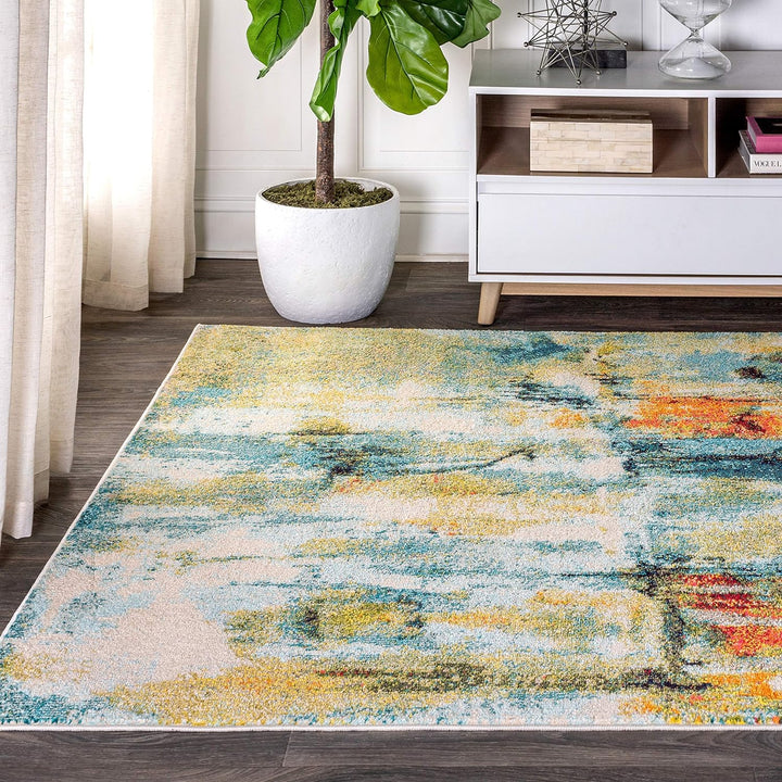 Contemporary POP Modern Abstract Area-Rug, Bohemian, Easy-Cleaning, for Bedroom, Kitchen, Living Room, Non Shedding