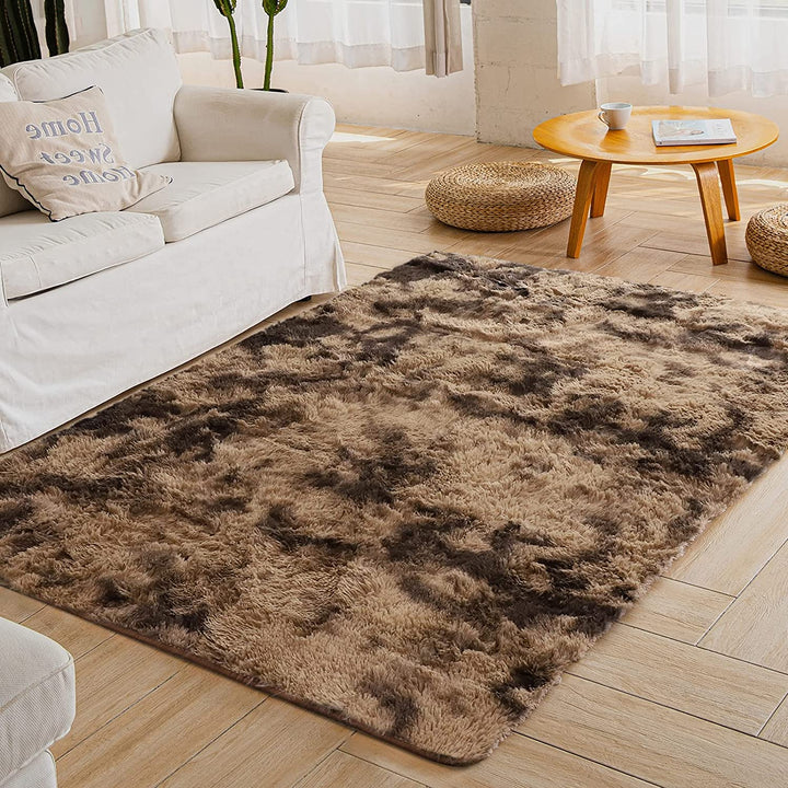 Soft Shag Area Rug for Bedroom, 5x8 Feet Fluffy Shaggy Carpet for Living Room Nursery Playroom Baby Kids Girls Room Classroom, Fuzzy Plush Rug Room Decor, Tie-Dyed Dark Grey