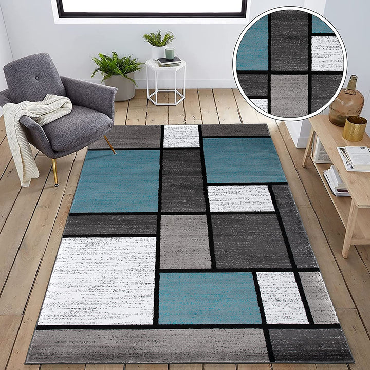 Contemporary Modern Boxes for Home Office, Living Room, Bedroom, Kitchen Non Shedding Area Rug