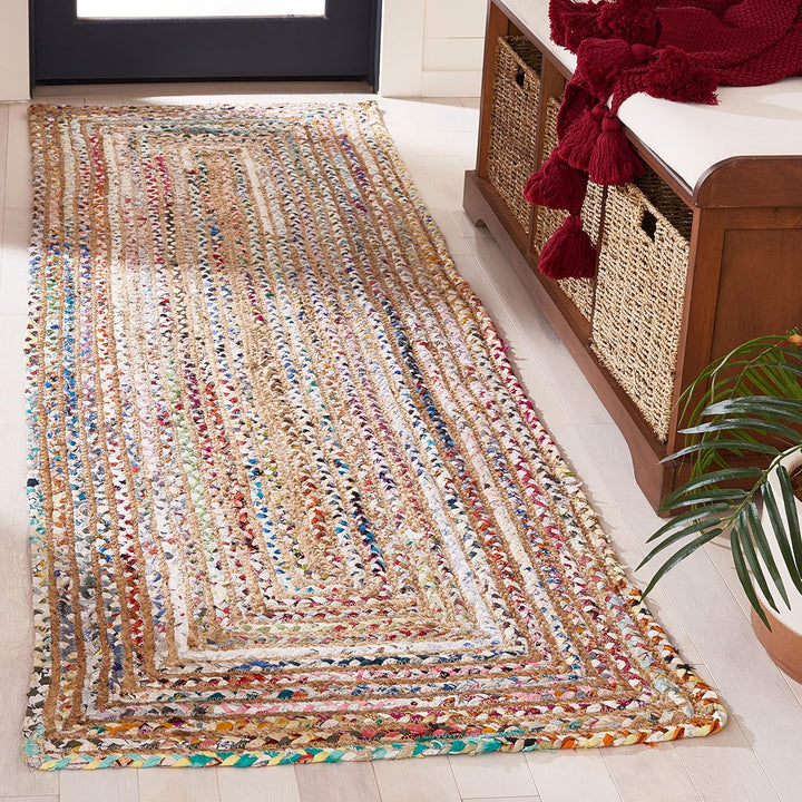 Cape Cod Collection Area Rug - 6' x 9', Red & Multi, Handmade Boho Braided Jute & Cotton, Ideal for High Traffic Areas in Living Room, Bedroom (CAP202A)