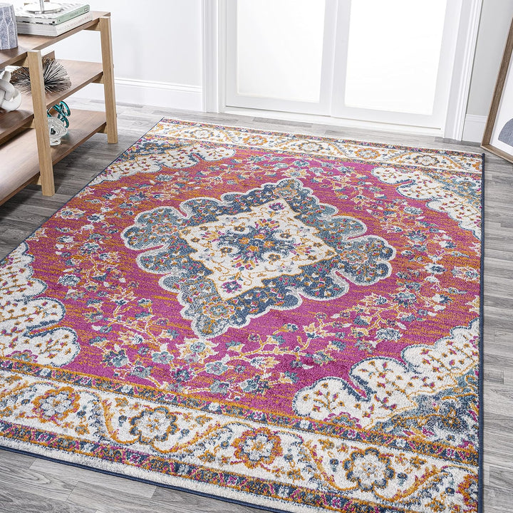 Bohemian Flair Boho Vintage Medallion Indoor Area-Rug Floral Easy-Cleaning High Traffic Bedroom Kitchen Living Room Non Shedding