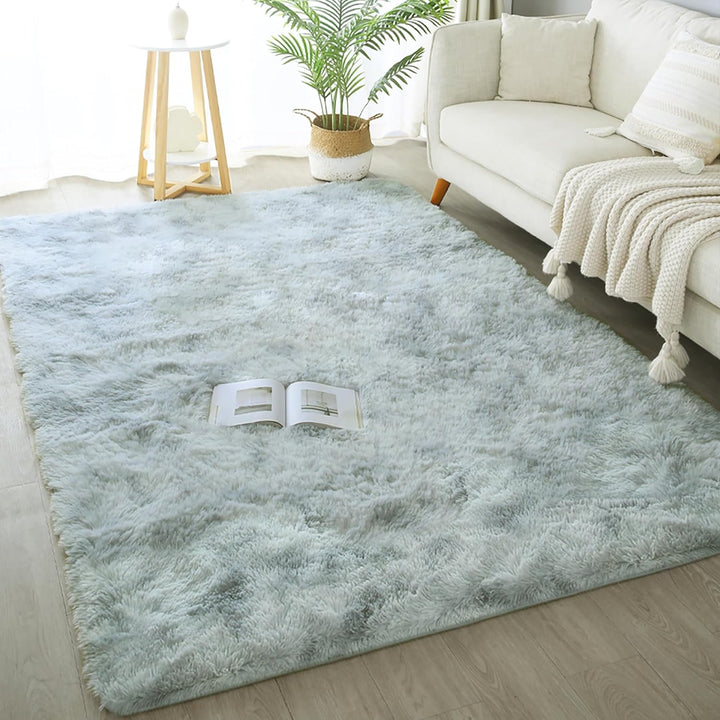 6x9 Area Rugs for Living Room, Machine Washable Shag Soft Shaggy Fluffy Rug, Non-Slip Indoor Floor Carpet for Bedroom, Kids Baby Boys Teen Dorm Home Decor Aesthetic, Silver&Grey