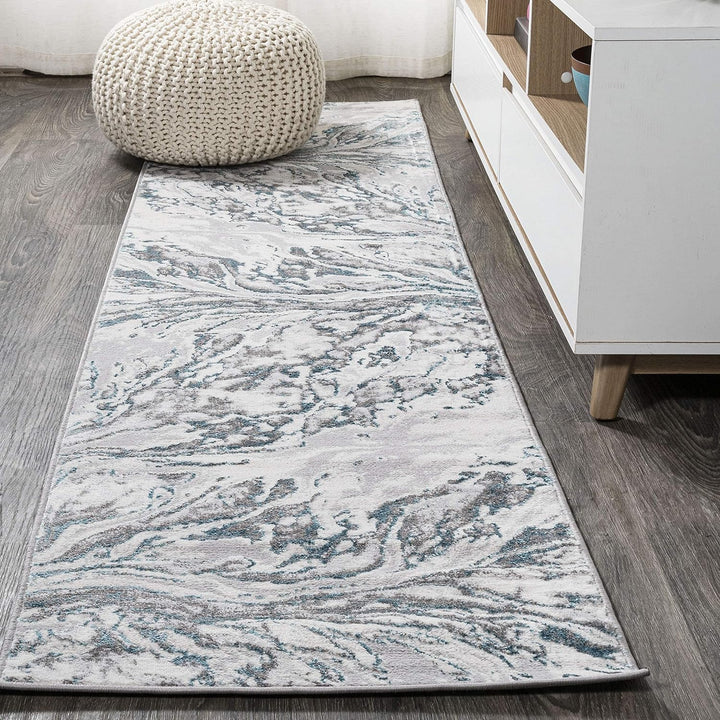 SOR203E-5 Swirl Marbled Abstract Indoor Area-Rug, Casual, Contemporary, Transitional Easy-Cleaning,Bedroom,Kitchen,Living Room,Non Shedding, Black/Ivory, 5 X 8