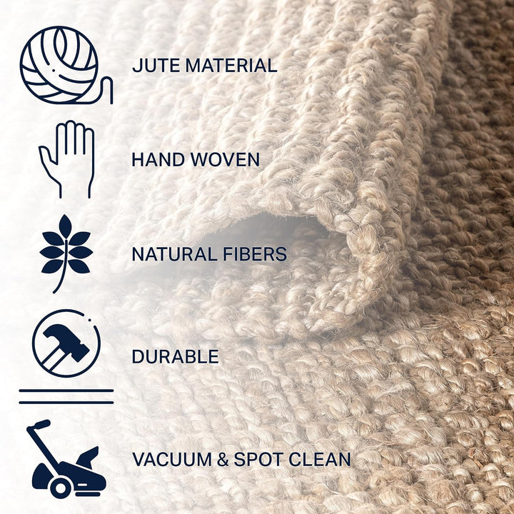 NRF102A-3 Pata Hand Woven Chunky Jute Indoor Area -rug Bohemian Farmhouse Easy -cleaning Bedroom Kitchen Living Room Non Shedding, 3 ft x 5 ft, Natural Color