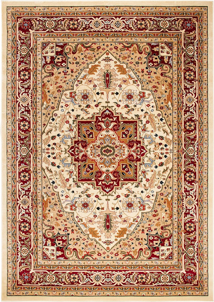 Lyndhurst Collection Area Rug - 9' x 12', Ivory & Red, Traditional Oriental Design, Non-Shedding & Easy Care, Ideal for High Traffic Areas in Living Room, Bedroom (LNH330A)