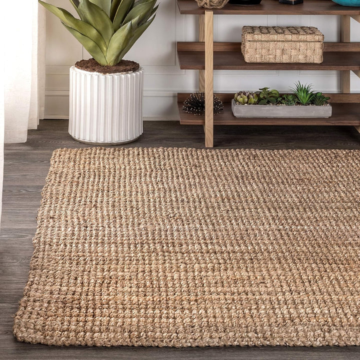 NRF102A-3 Pata Hand Woven Chunky Jute Indoor Area -rug Bohemian Farmhouse Easy -cleaning Bedroom Kitchen Living Room Non Shedding, 3 ft x 5 ft, Natural Color