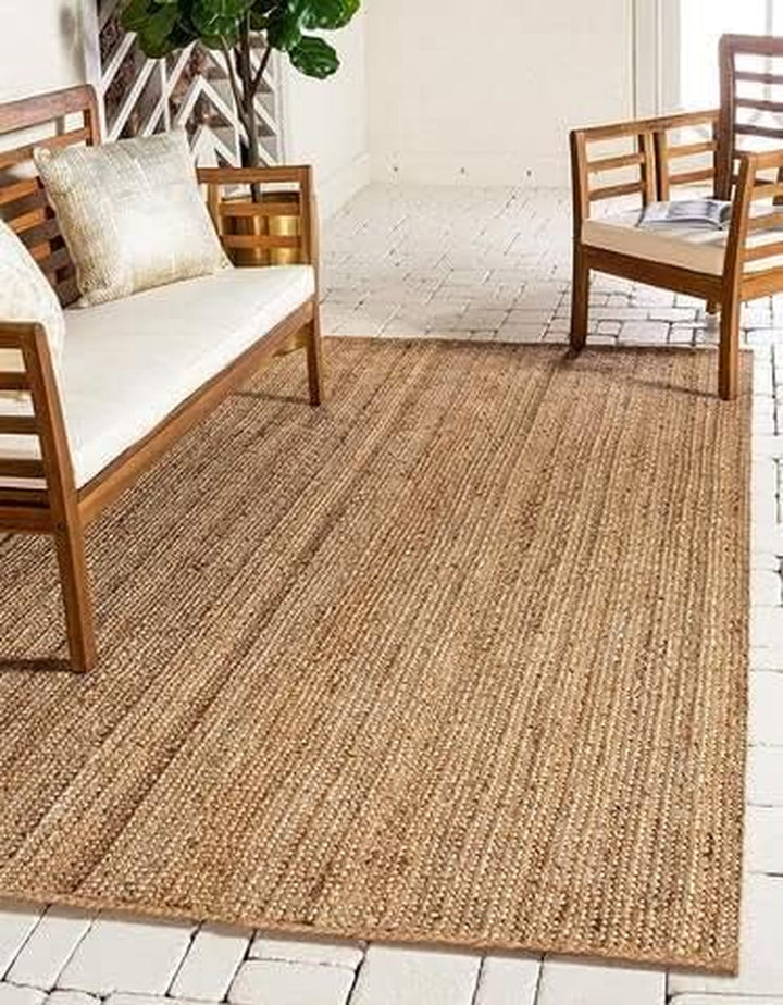 Handwoven Jute Area Rug - 6x9 Feet Natural Yarn - Rustic Vintage Beige Braided Reversible Rectangular Rugs for Bedroom - Kitchen - Living Room - Farmhouse (6' x 9')