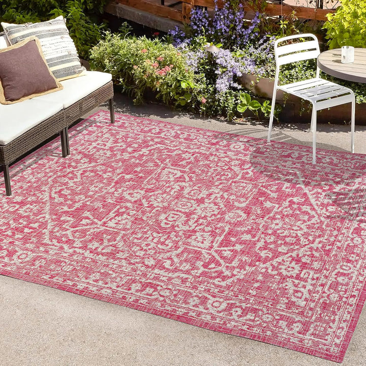 Malta Bohemian Medallion Textured Weave Indoor Outdoor Area Rug, Coastal, Traditional, Transitional Easy Cleaning, Bedroom, Kitchen, Backyard, Patio, Non Shedding