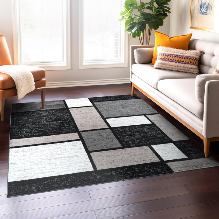 Contemporary Modern Boxes for Home Office, Living Room, Bedroom, Kitchen Non Shedding Area Rug